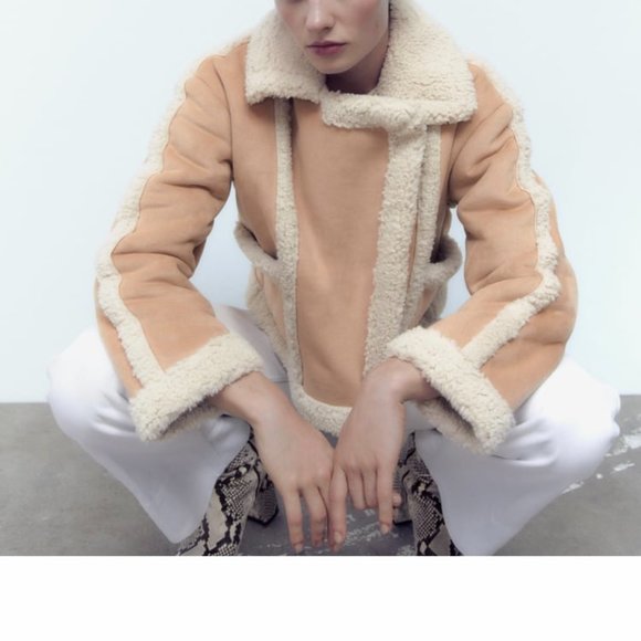 ZARA Women's Faux Shearling Double Faced Jacket(Light-camel, US XL/EUR XL) - Picture 2 of 14